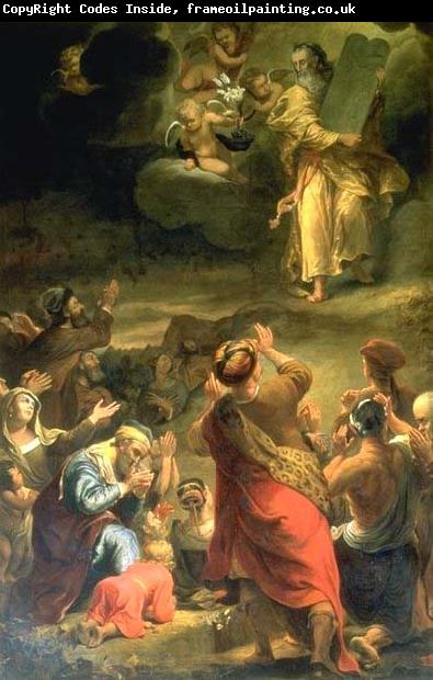 Ferdinand bol Mozes toont de Israelieten de Tafelen der Wet